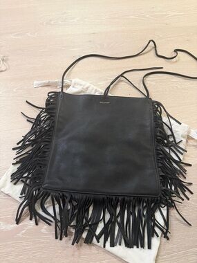 Saint Laurent Black Leather Fringe Crossbody Bag